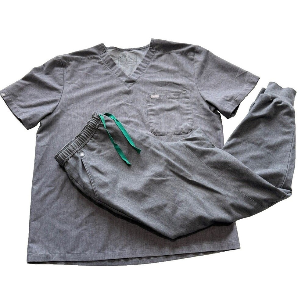 FIGS Mens Gray Scrub Set XL Leon Top & Tansen Jogger Pants